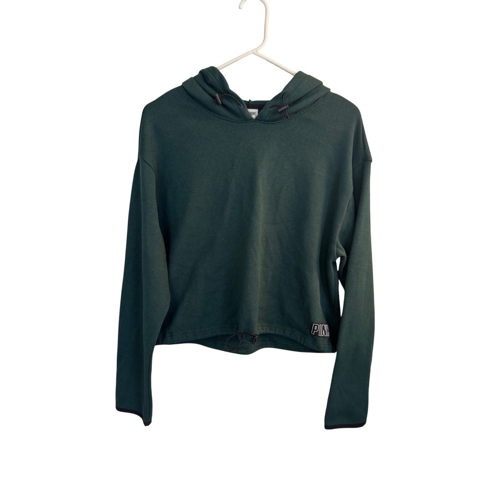PINK‎ Hoodie Women's Large Green  Fleece Cropped Toggle Pullover